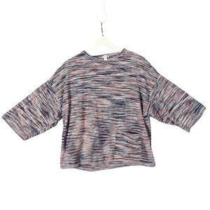 Pure Jill Cotton Knit Top Dolman Sleeve Pocket Multicolor Women Size S Lagenlook